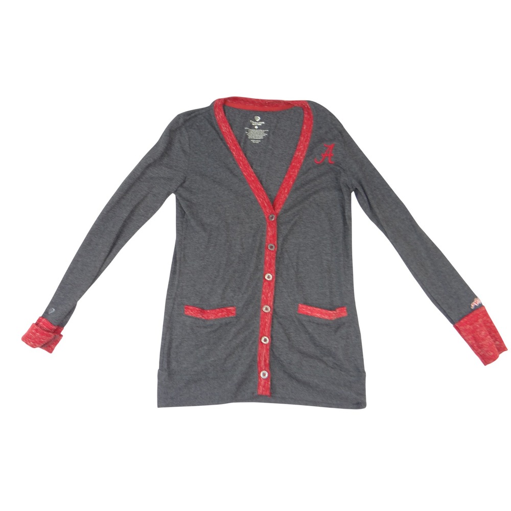 Colosseum Alabama Crimson Tide Cardigan Sweater Grey Red Womens Small RN114166